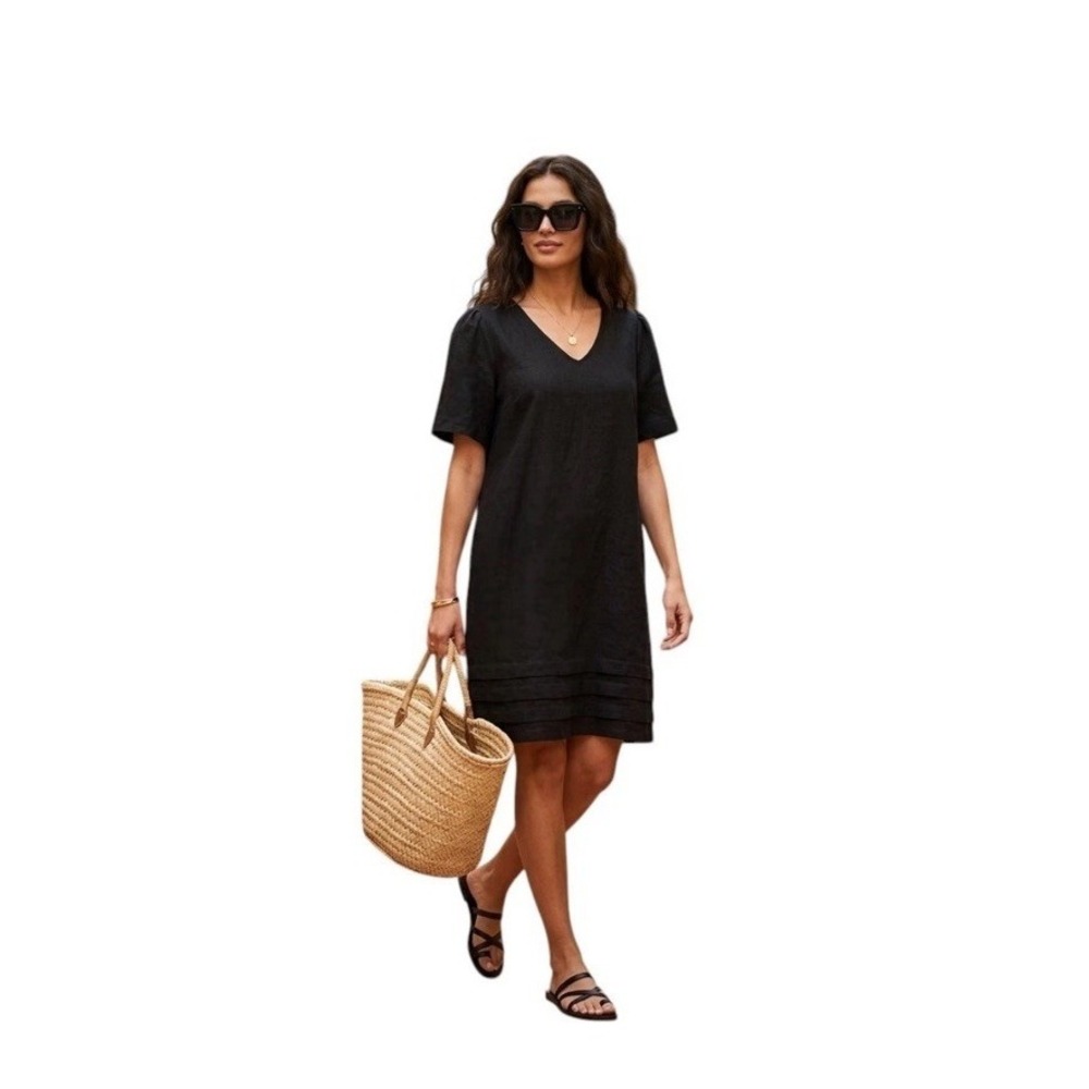 Original Nicole Miller Women XXL Black Linen Blend Short Sleeve Mini Shift Dress